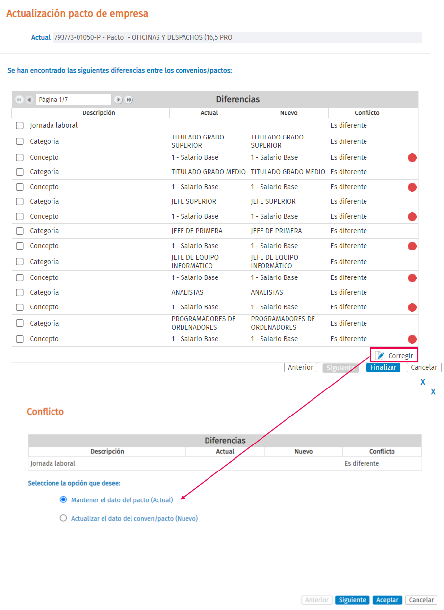 Actualizar pacto de empresa