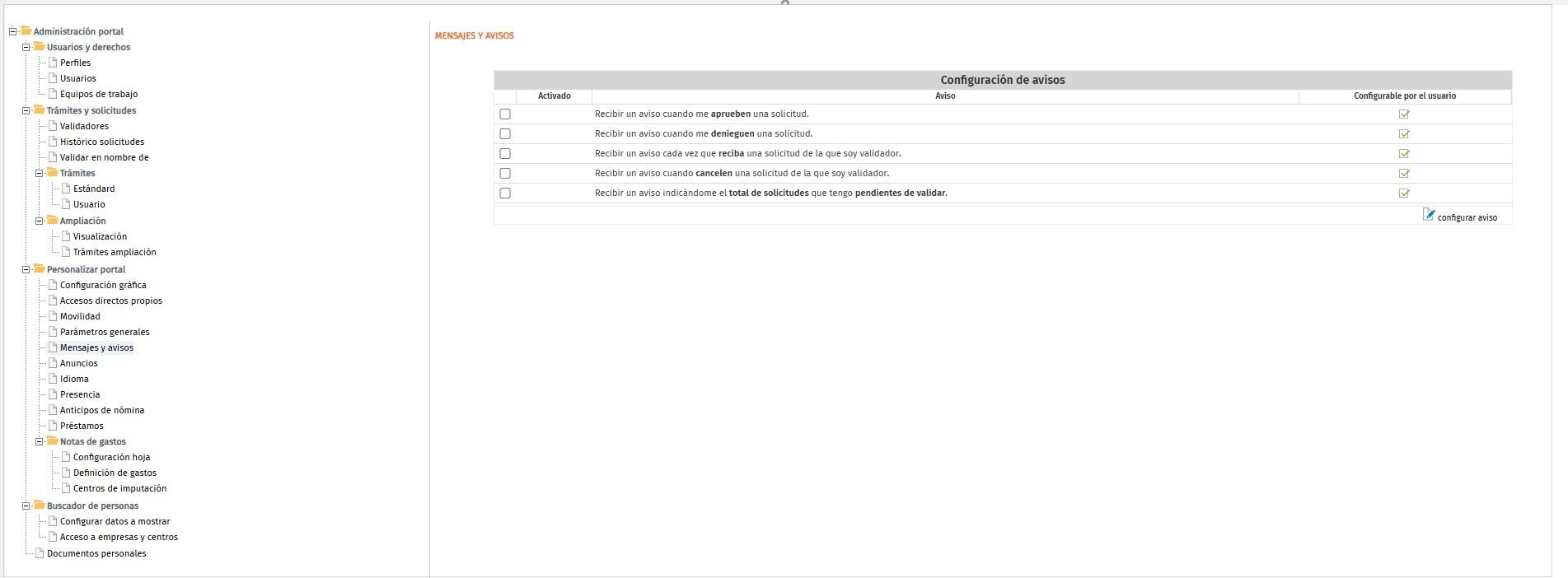 Configurar avisos