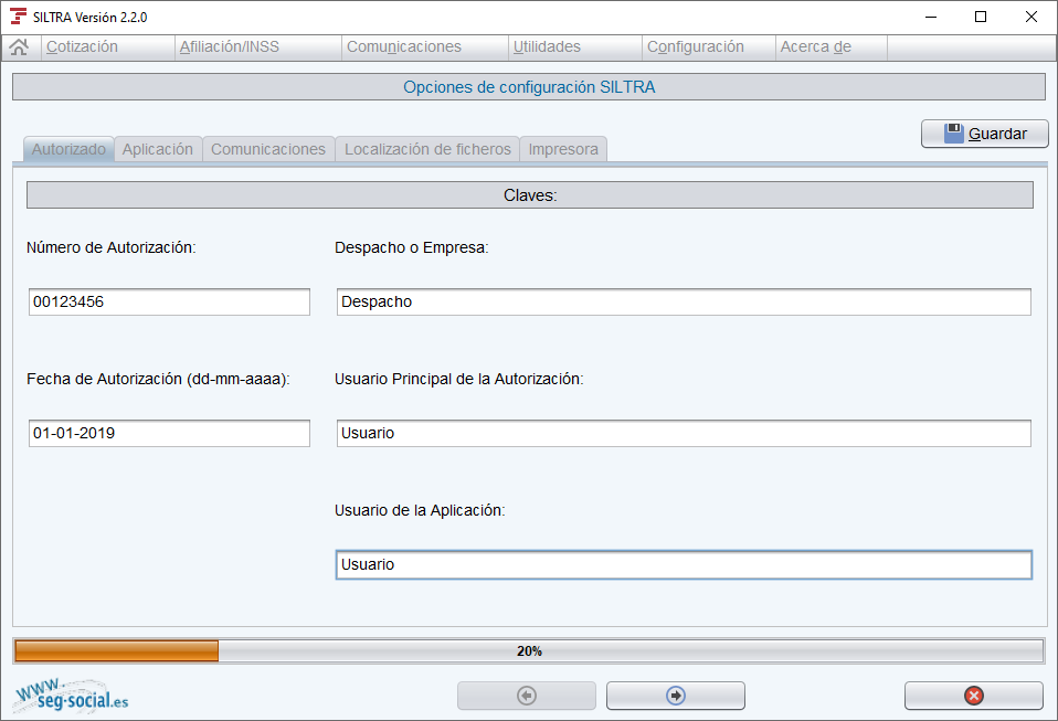 clave de autorización de SILTRA
