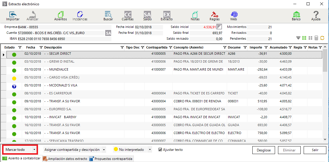 Extracto electronico marcar todo