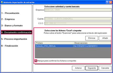 Asistente de importación, documento de importación