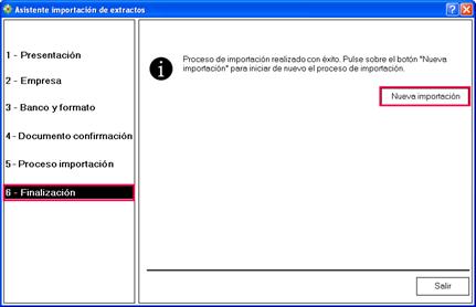 Asistente de importación, finalización