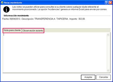 Notas en los movimientos pantalla