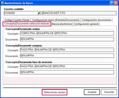 Concepto / documento pantalla con las opciones