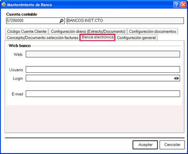 Banca electrónica opciones de configuración