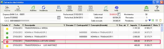 Extracto no contabilizado