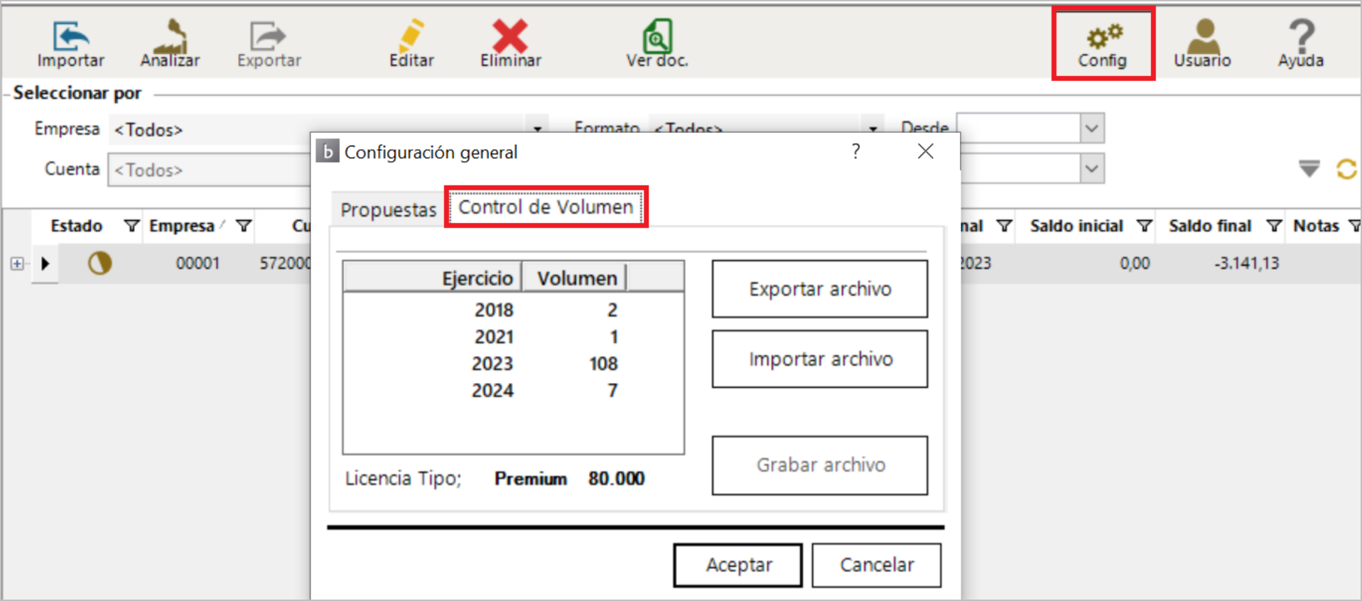 control de volúmenes, a3bankvollicencia, A3BankVolLicencia