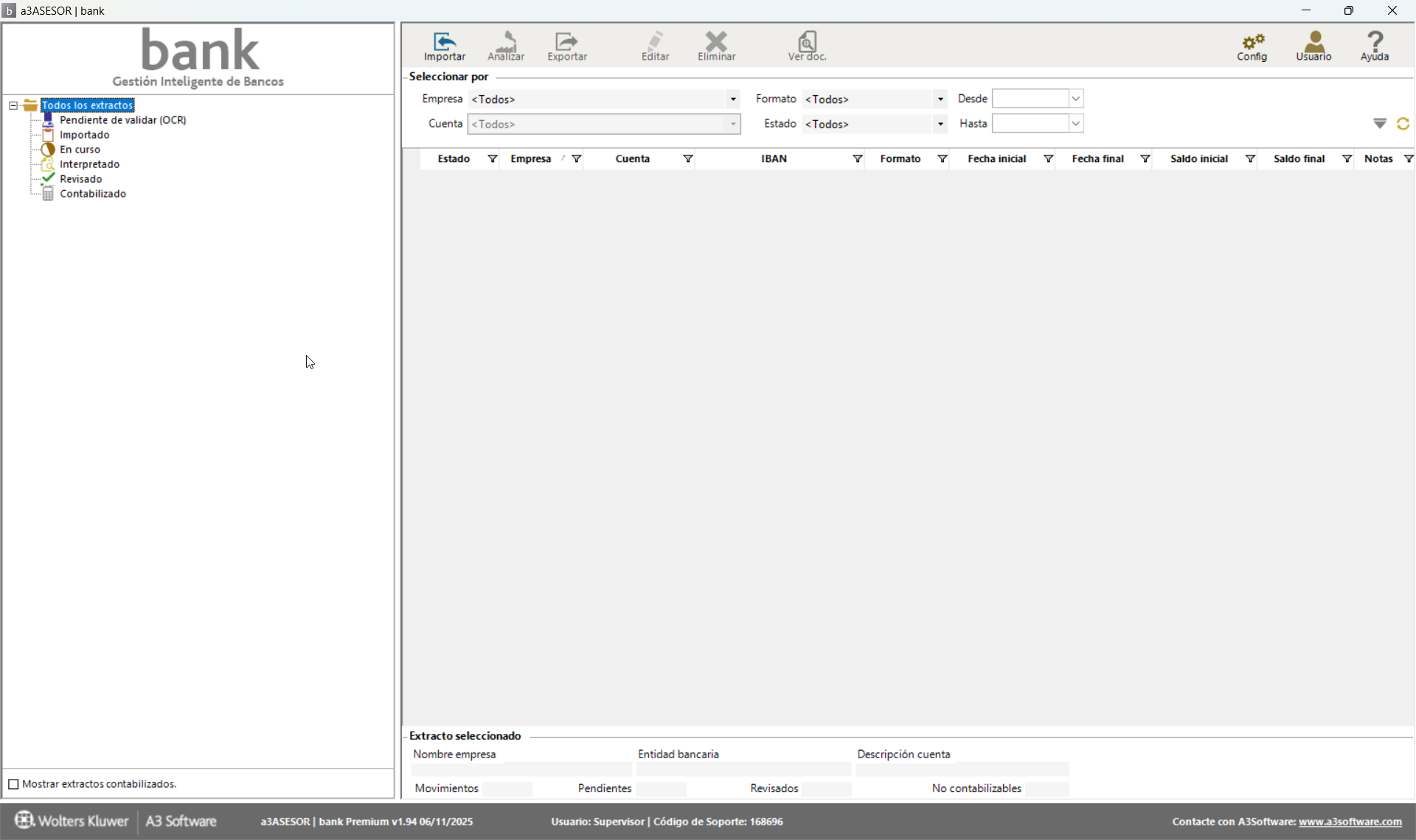 Pantalla principal de a3asesor Bank