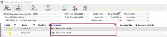 ejemplo de pantalla con filtros aplicados