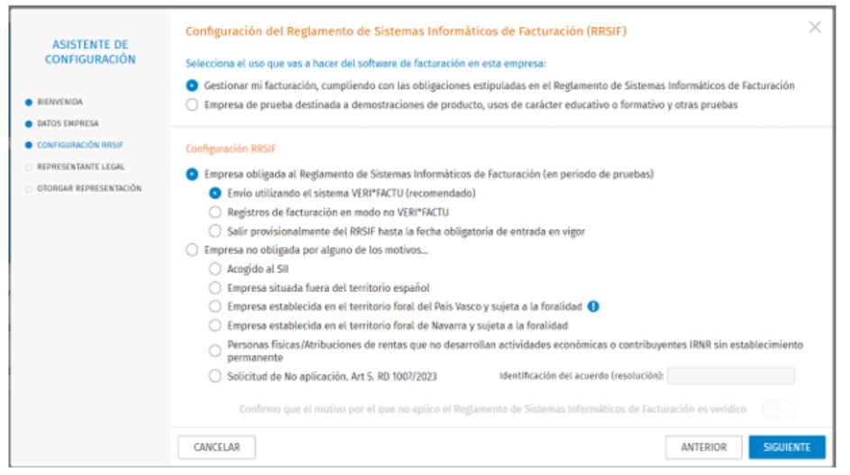 configuración inicial RRSIF