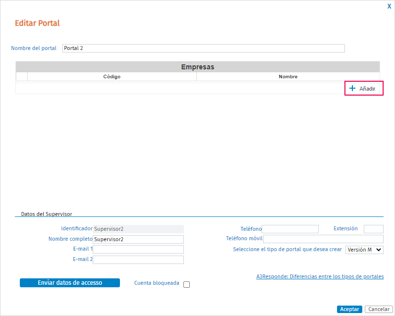 anadir empresas portal empleado