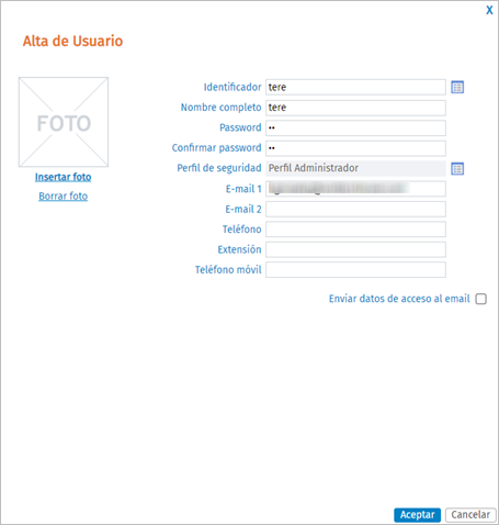enviar datos acceso al email