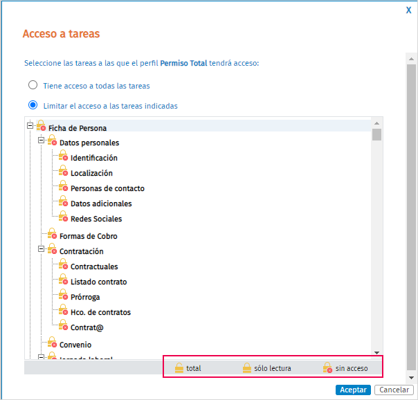 seleccion tareas perfil tendra_acceso