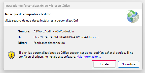 Botón de instalación