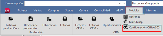 pantalla punto de menú configuración office365