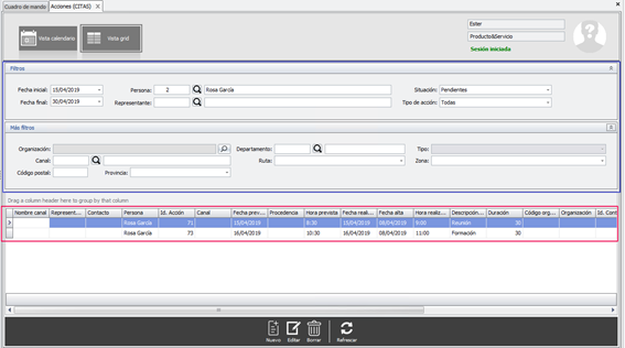 Vista Grid Acciones