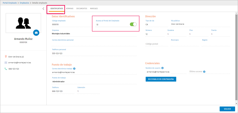 activar portal a un trabajador