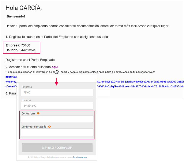 configurar pw portal empleado