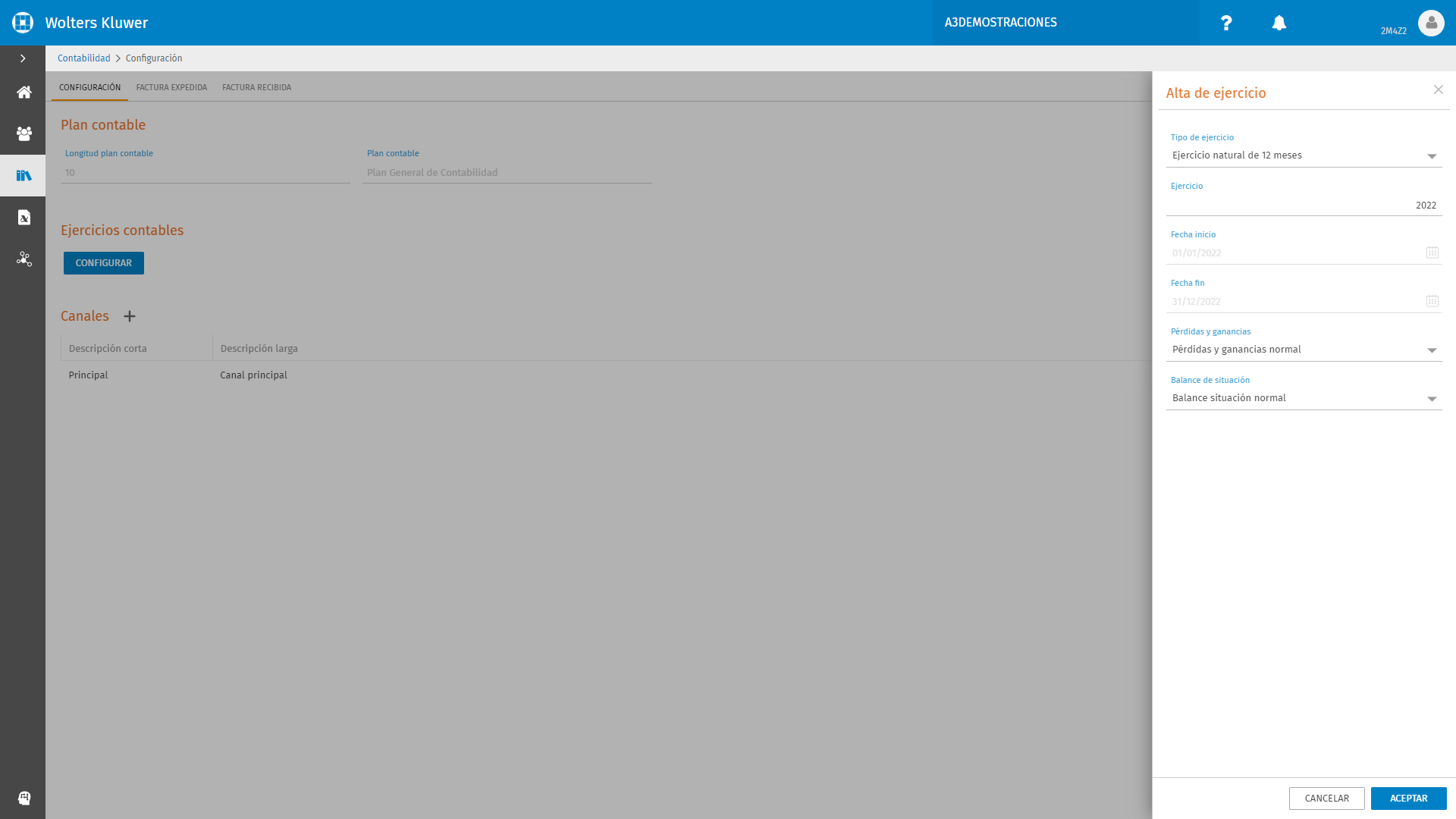 Configuracion Alta de ejercicio