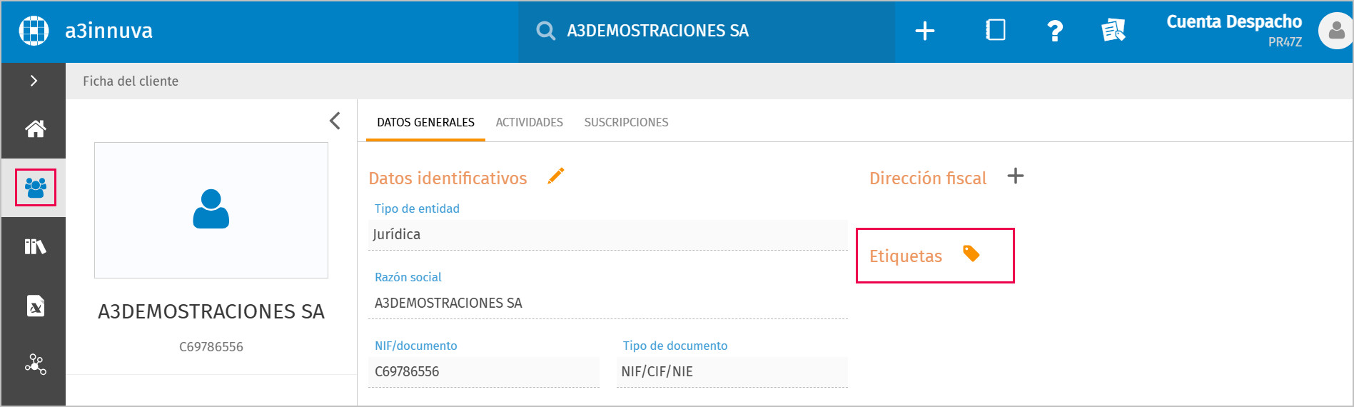 Opción etiquetas