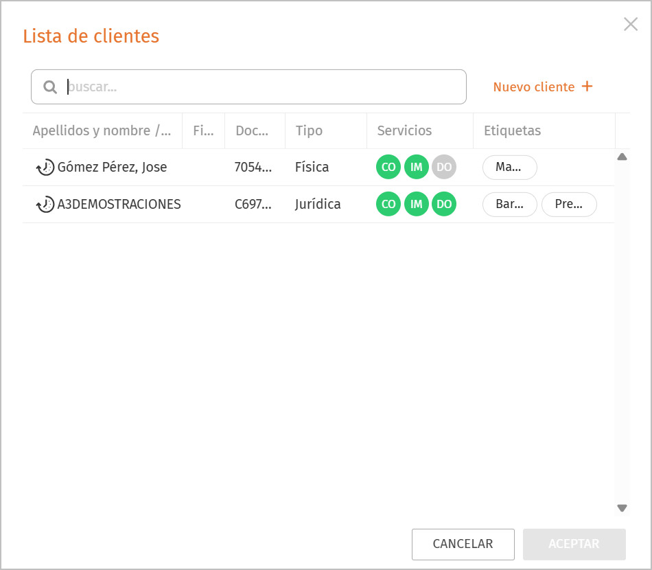 Lista de clientes