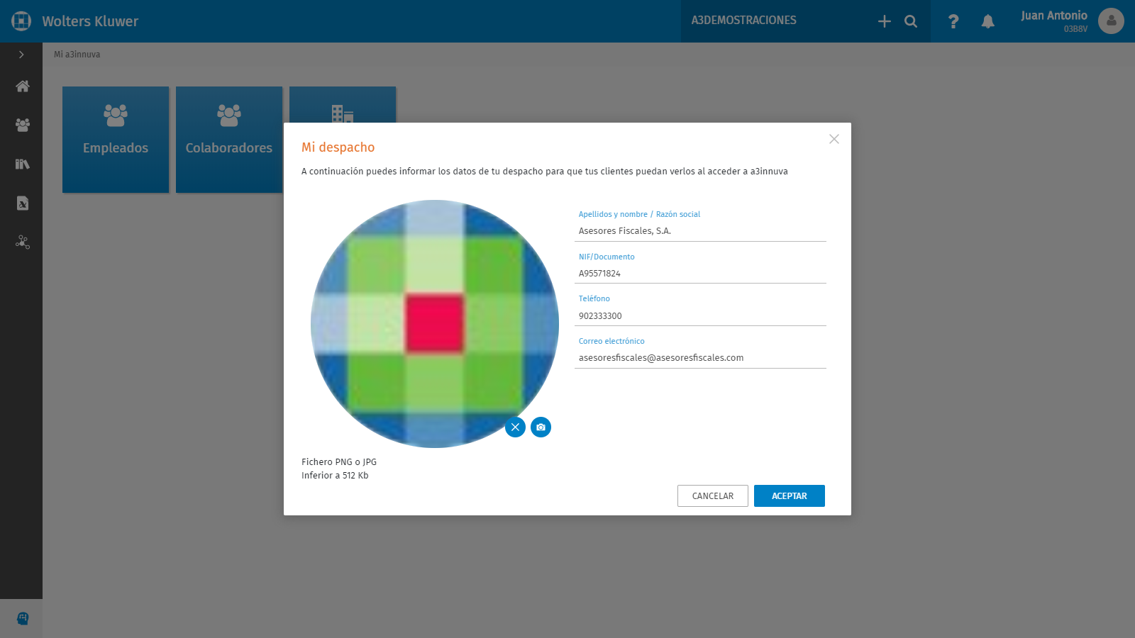 Configuracion Mi despacho Datos