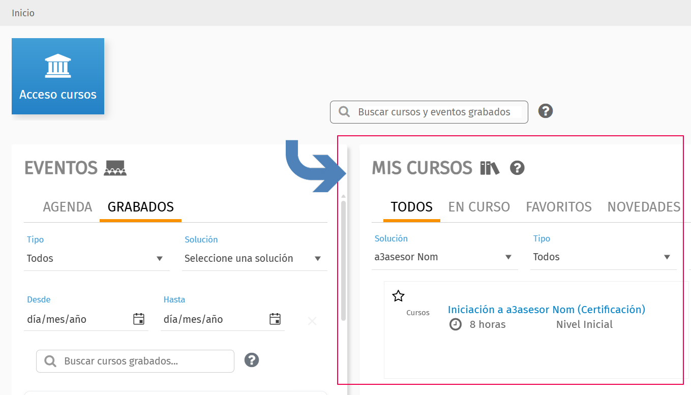 apartado Mis cursos de Wolters Kluwer Academy