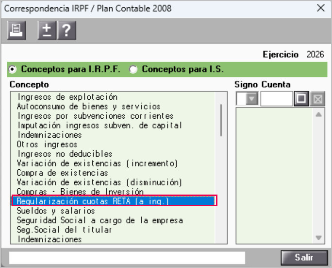 Cuotas reta conceptos irpf