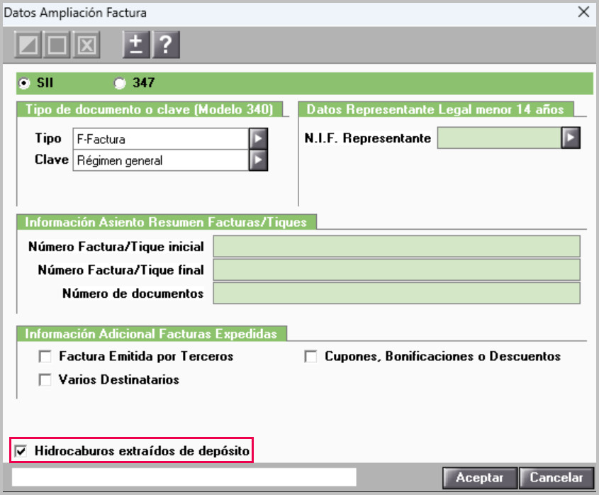 Informar Hidrocarburos en facturas expedidas SII