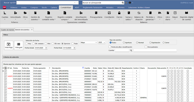 pantalla donde se ve la fecha contable igual a la fecha de la operación