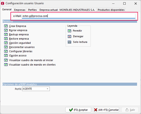 pantalla campo email usuario