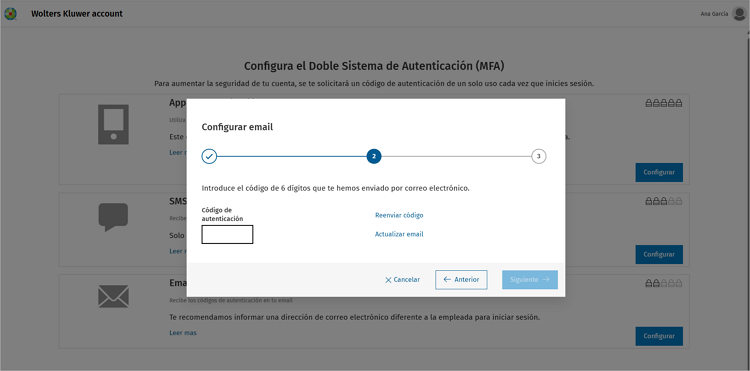 Introduce el código recibido por email