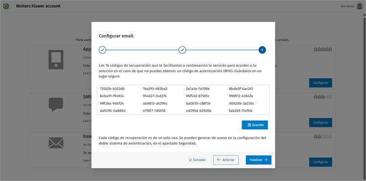 Descarga los códigos de recuperación