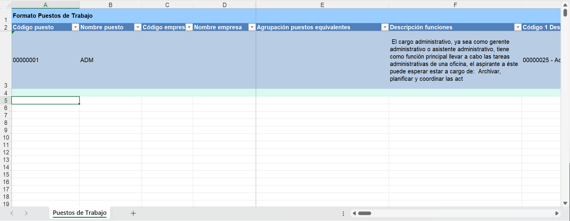 Formato excel puestos de trabajo
