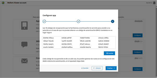 descarga tus códigos de recuperación
