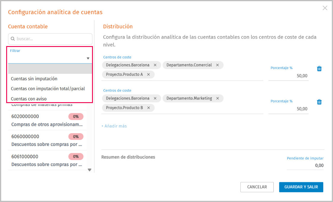 filtros disponibles