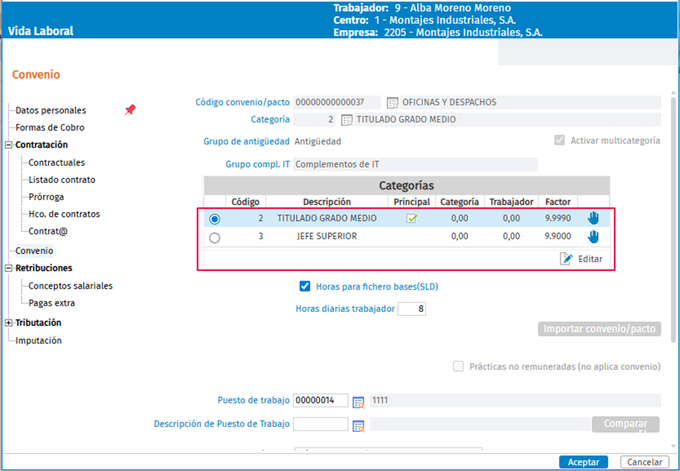 editar multicategoria en vida laboral