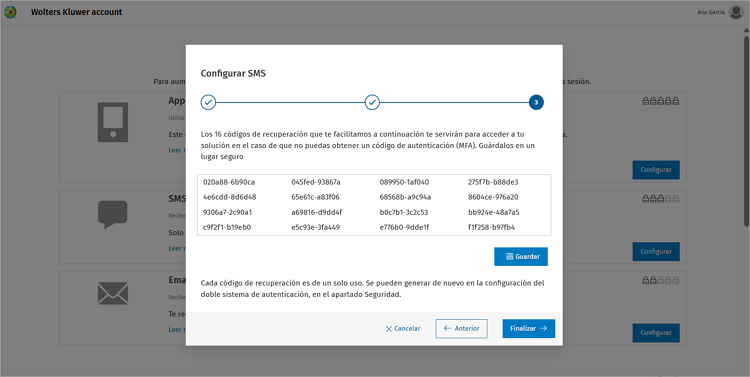 Descarga tus códigos de recuperación