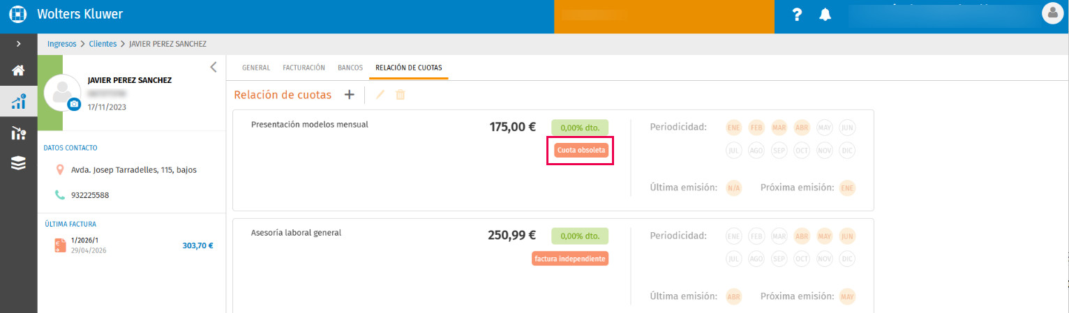 Relación de cuotas obsoleta