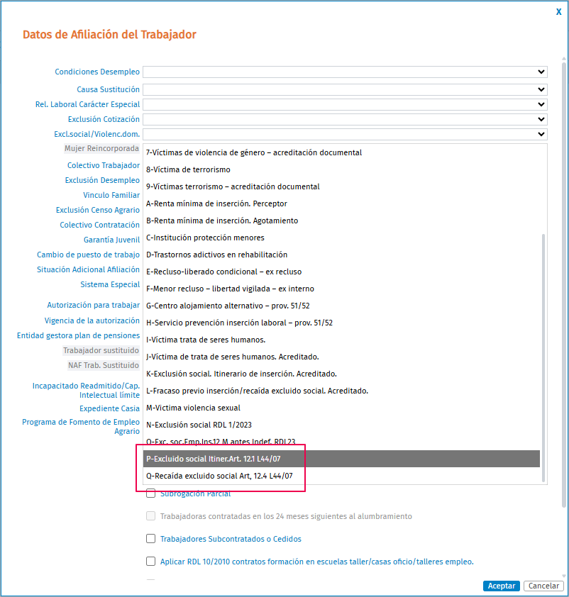 valores afiliación bonificación empresas inserción