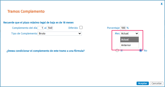 Cálculo complemento I.T. a bruto mes anterior