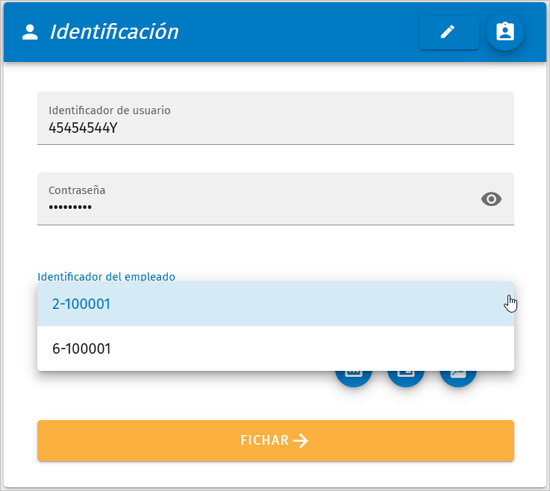 Desplegable identificador del empleado