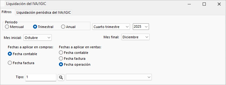 pantalla liquidación del IVA/IGIC