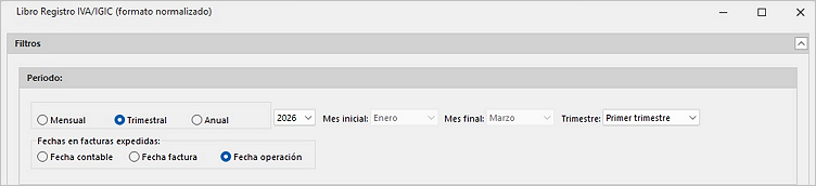pantalla del libro registro IVA IGIC con fecha operación