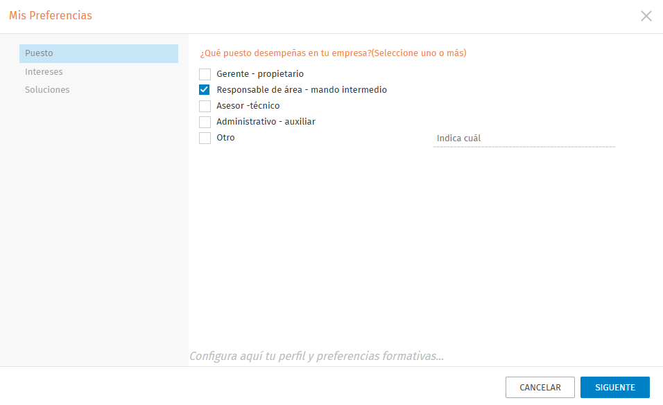Definir puesto en preferencias wolters kluwer academy