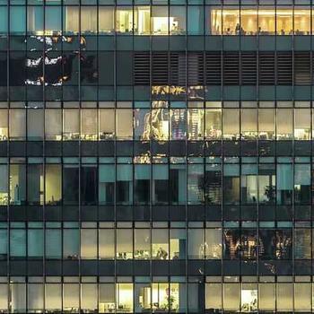 Side view of office building windows