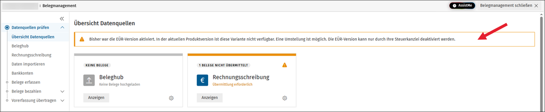 #3784320: BelMan - Hinweis Umstellung EÜR-Version Mdt