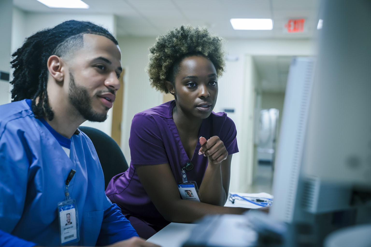 Nurses using computer