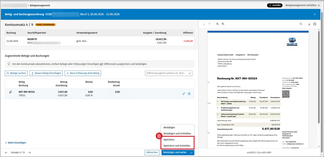 #3839489: BaSt - Speichern Beleg- und Buchungszuordnung