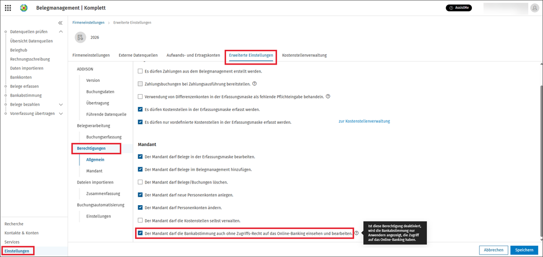 #3839501: BaSt - Einstellung Berechtigung Mandant ohne Online Banking